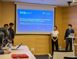 MSEM student Elle Marine and her team presenting to their project partners at the Iberian Nanotechnology Laboratory. 